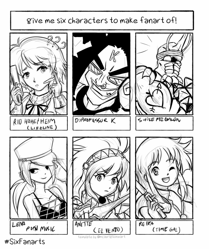I found out I did the Six Fanarts meme twice so I went what the hell and did it a third time